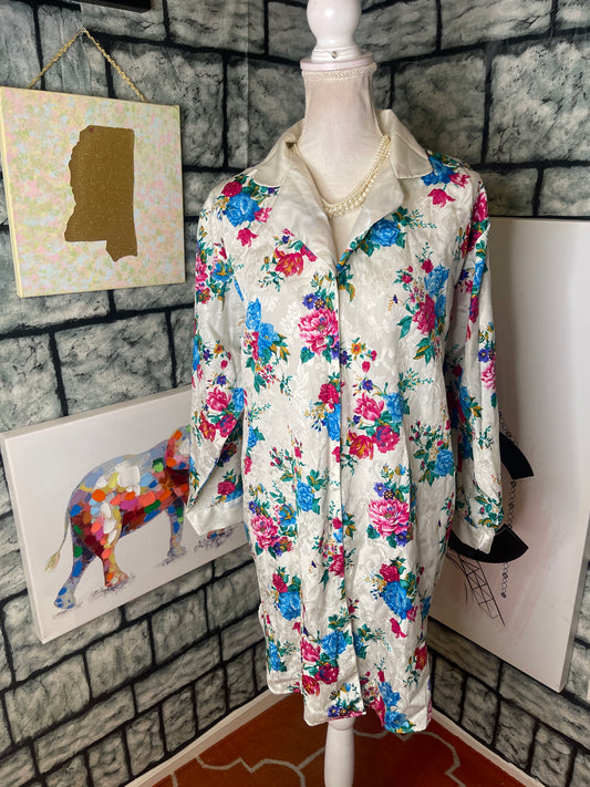 Morgan Taylor White Floral Button Gown Women sz Medium
