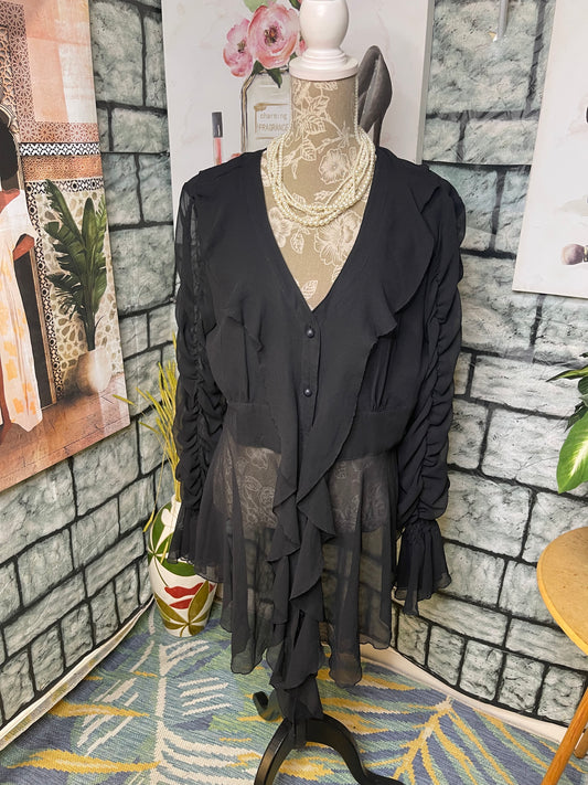 NEW Ashro Button Black Bliouse Women sz 20