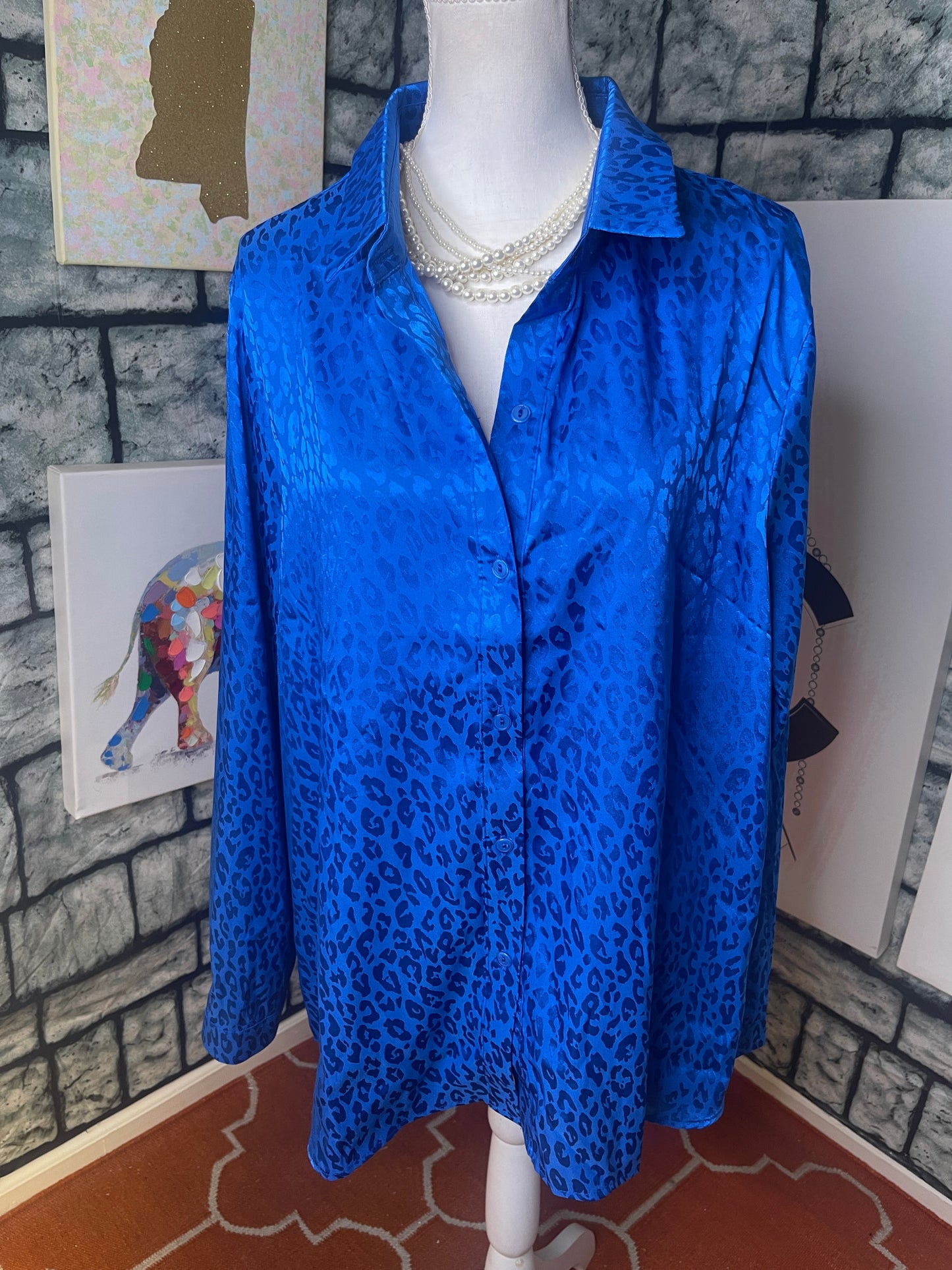 MineFree Blue Button Blouse Women sz 2XL
