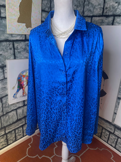 MineFree Blue Button Blouse Women sz 2XL