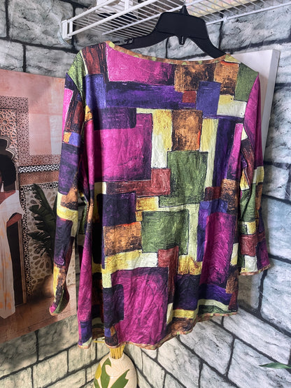 Dark Color Print Blouse Women sz 1XL