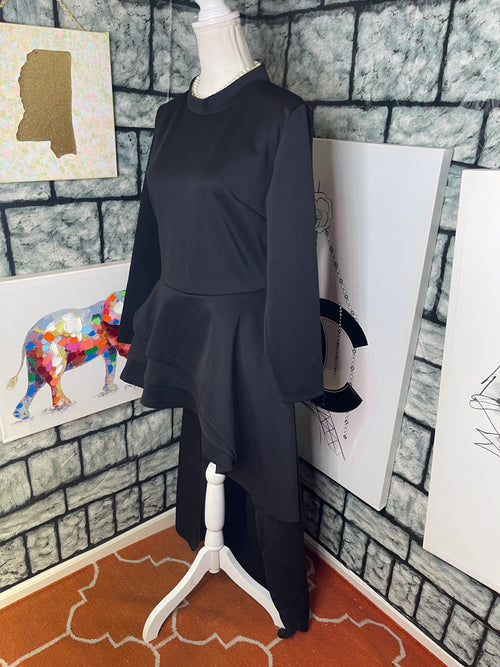 Black ruffle blouse with tail women sz XL