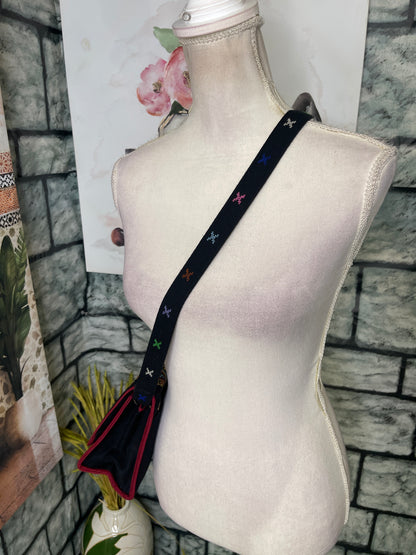 NEW Black Burgundy Print Crossbody Handbag