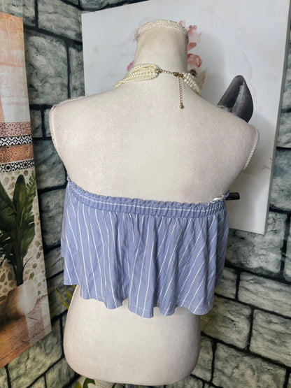 Sage Blue White Crop Top Women sz Small