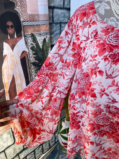 Pink Red Floral Blouse Women sz 4XL