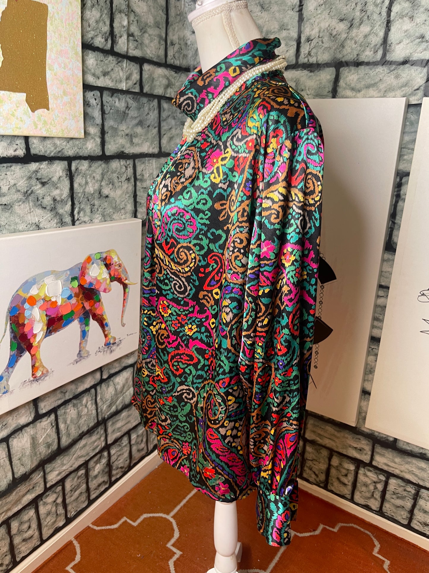 Yves St Clair Colorful Silk Blouse Women sz 14
