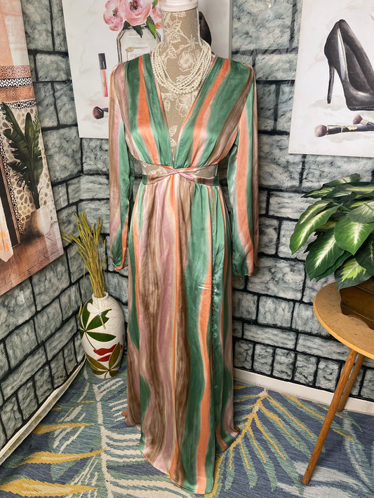 Shein Pink Green Tan Dress Women sz Small