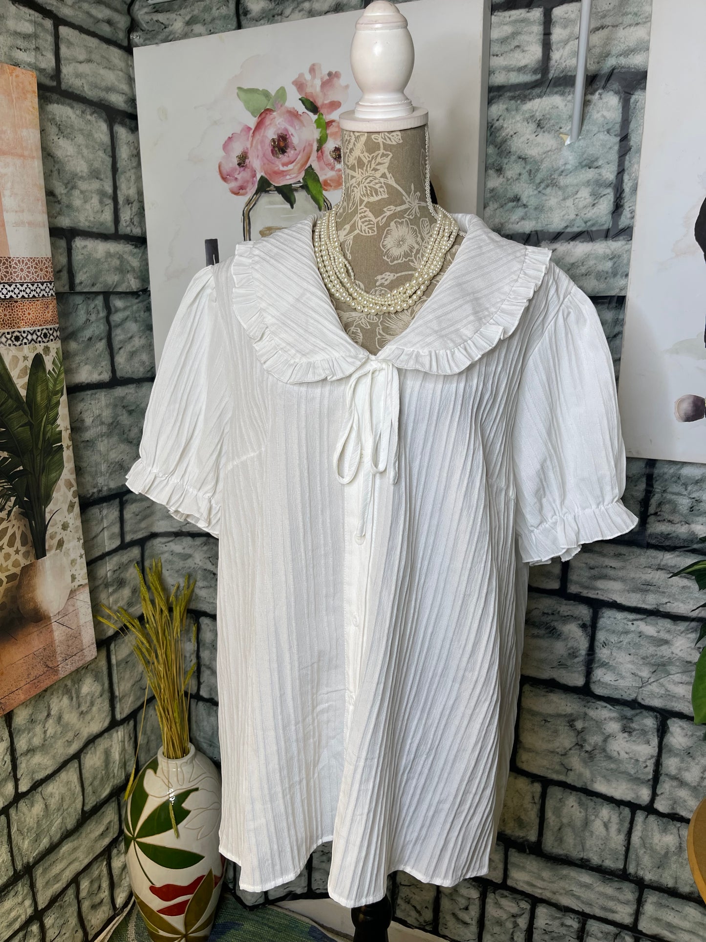 Shein White Button Blouse Women sz 3XL