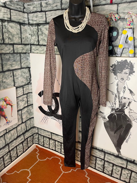 Shein Brown Black Print Jumpsuit Women sz Medium