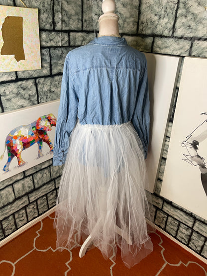 Liz Clairborn denim / White Custom Tutu Blouse Women sz XL