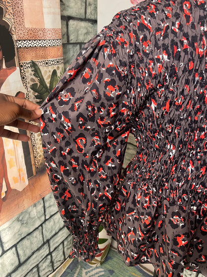 Shein Gray Orange Print Blouse Women sz 2XL
