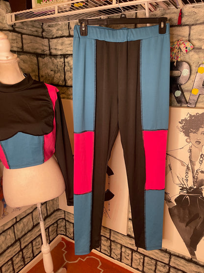 Black Pink Blue Activewear 2 piece Pants Set Women sz 2XL (can fit 1xl)