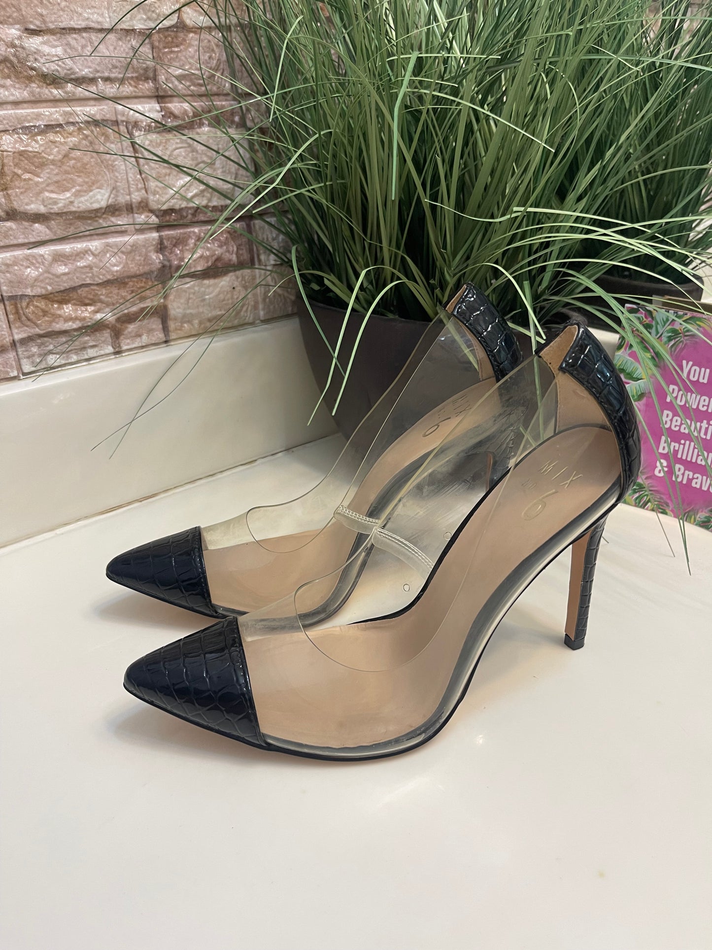 Mix No 6 Black clear Heels Women sz 8.5