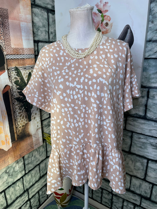 143 Story Tan White print Blouse Women sz Medium