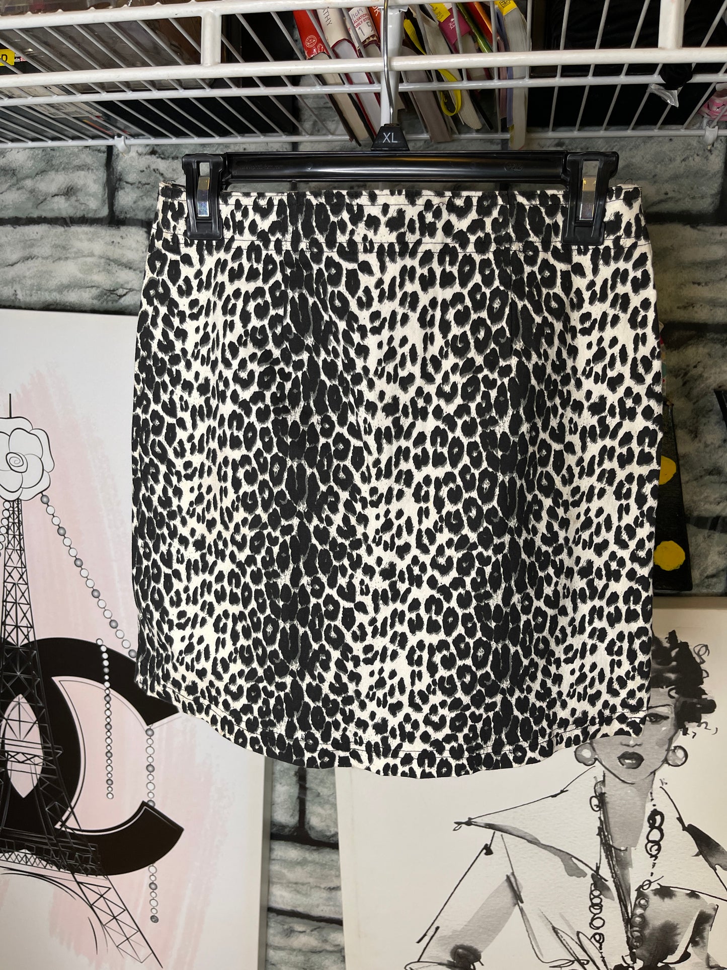 ILU black beige animal print skirt women sz medium
