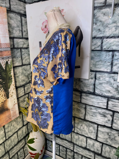 Neiman Marcus Tracy Reese Blue Tan Blouse Women sz Small
