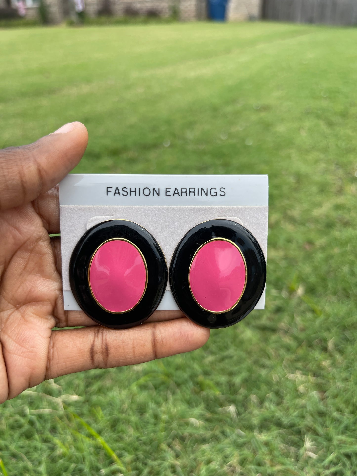 NEW Black Pink Oval Earrings