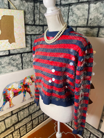 57th & 5th red blue sequin sweater women sz small / medium