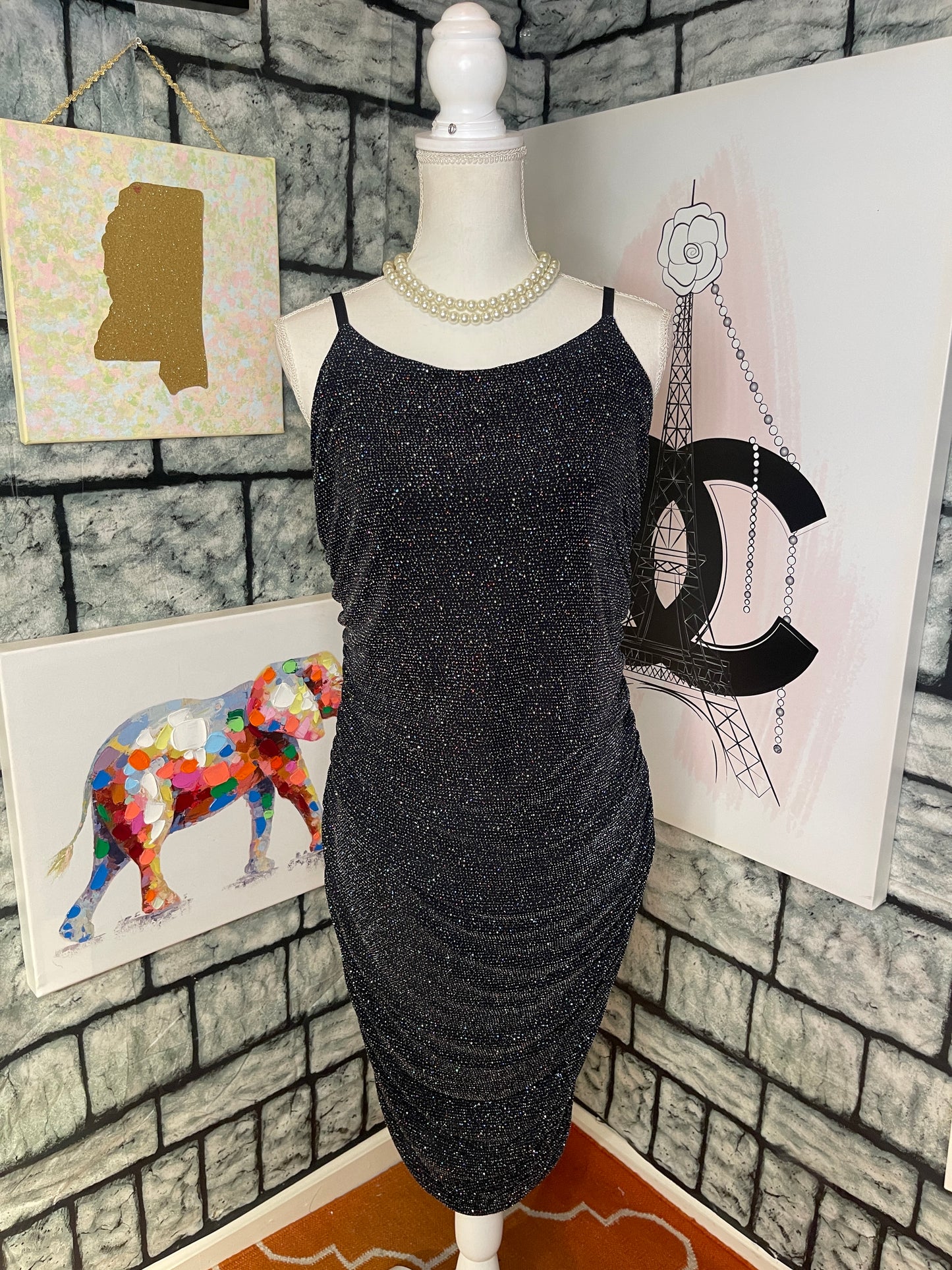 Blue leopard black silver dress women sz 2xl
