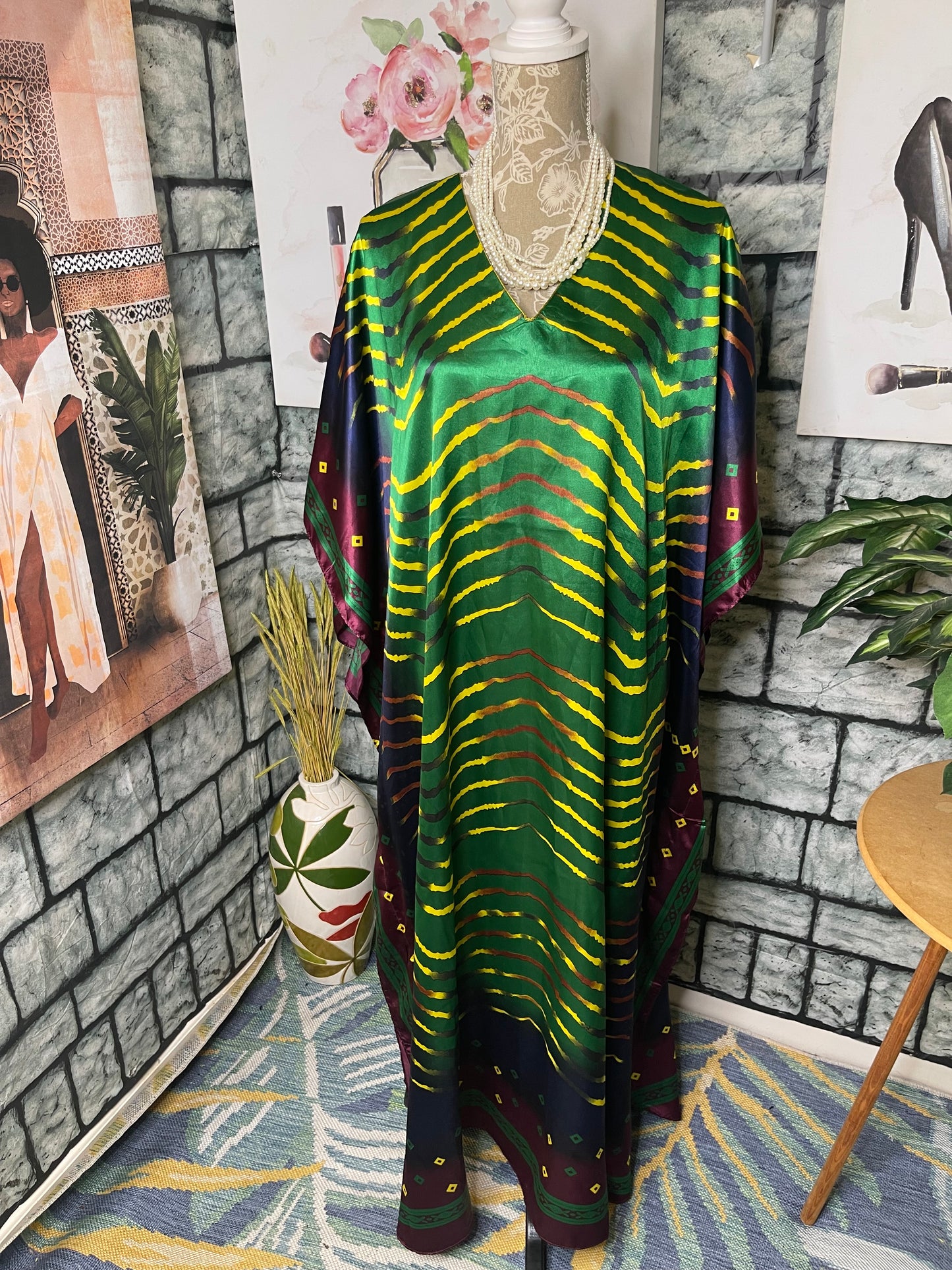 NEW Ashro Green Blue Print Cover Dress Women sz One Size (Would say best fits up to 2XL)