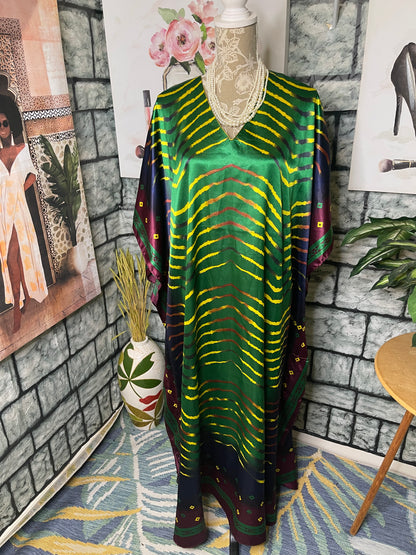 NEW Ashro Green Blue Print Cover Dress Women sz One Size (Would say best fits up to 2XL)