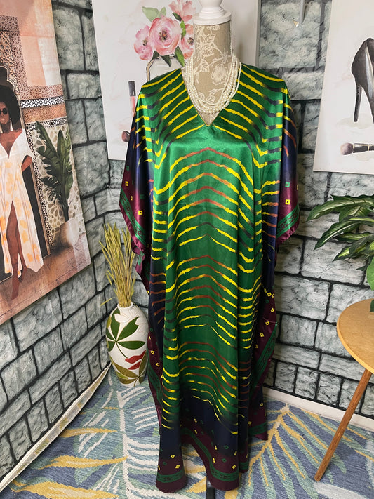 NEW Ashro Green Blue Print Cover Dress Women sz One Size (Would say best fits up to 2XL)