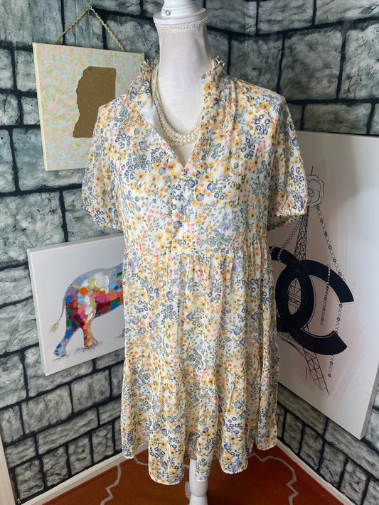 MSK Yellow Green Floral Dress Women sz Small