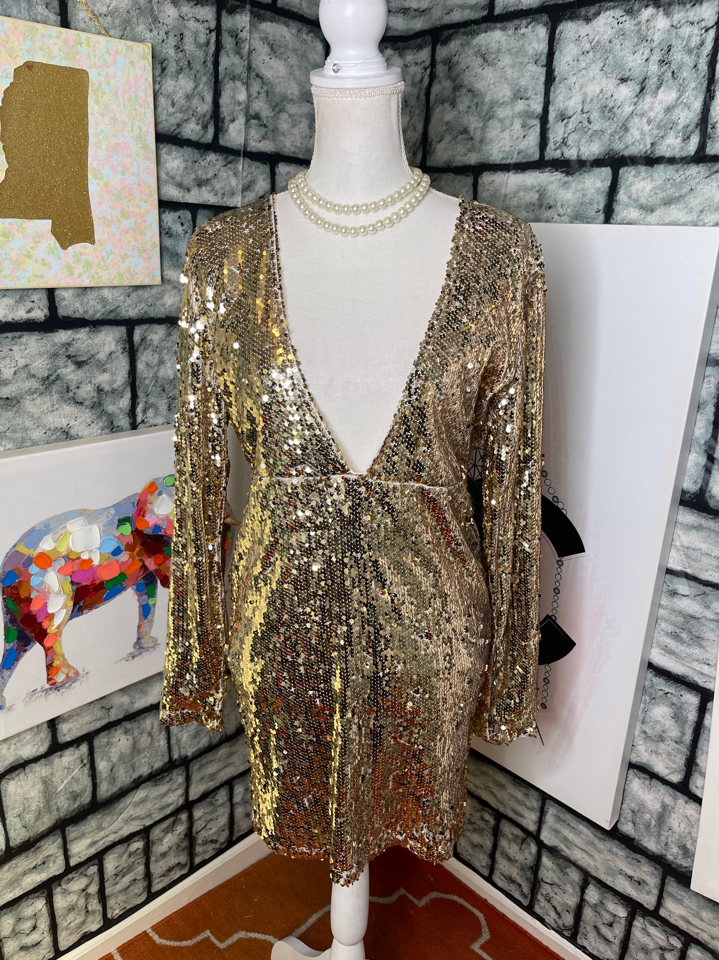 NEW Boohoo Gold Sequin Dress Women sz 10