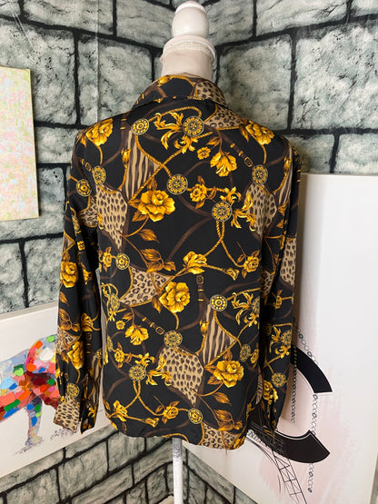 Notations Black Yellow Button Blouse Women sz Medium