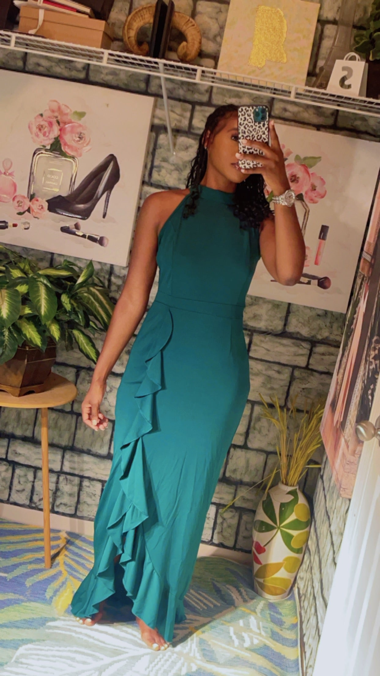 NEW Allandwell Green Ruffle Dress Women sz Large