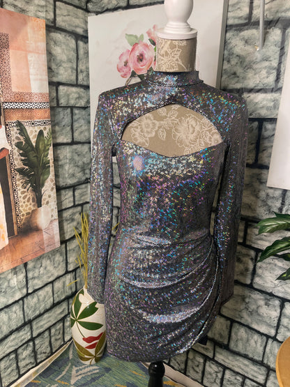 Fashion Nova Silver Dress Women sz Large