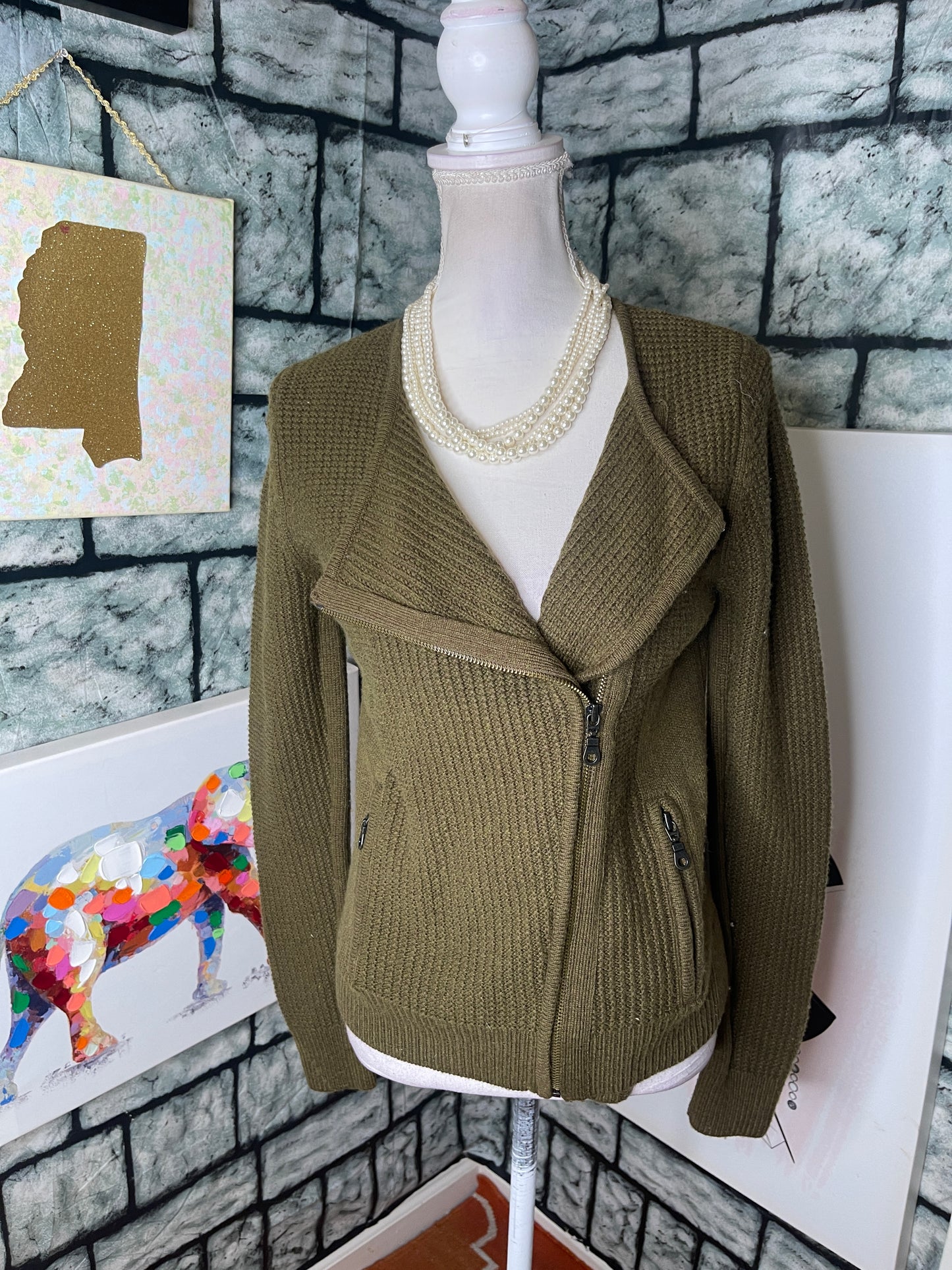 LOFT Green Zip Blouse / Jacket Women sz Small