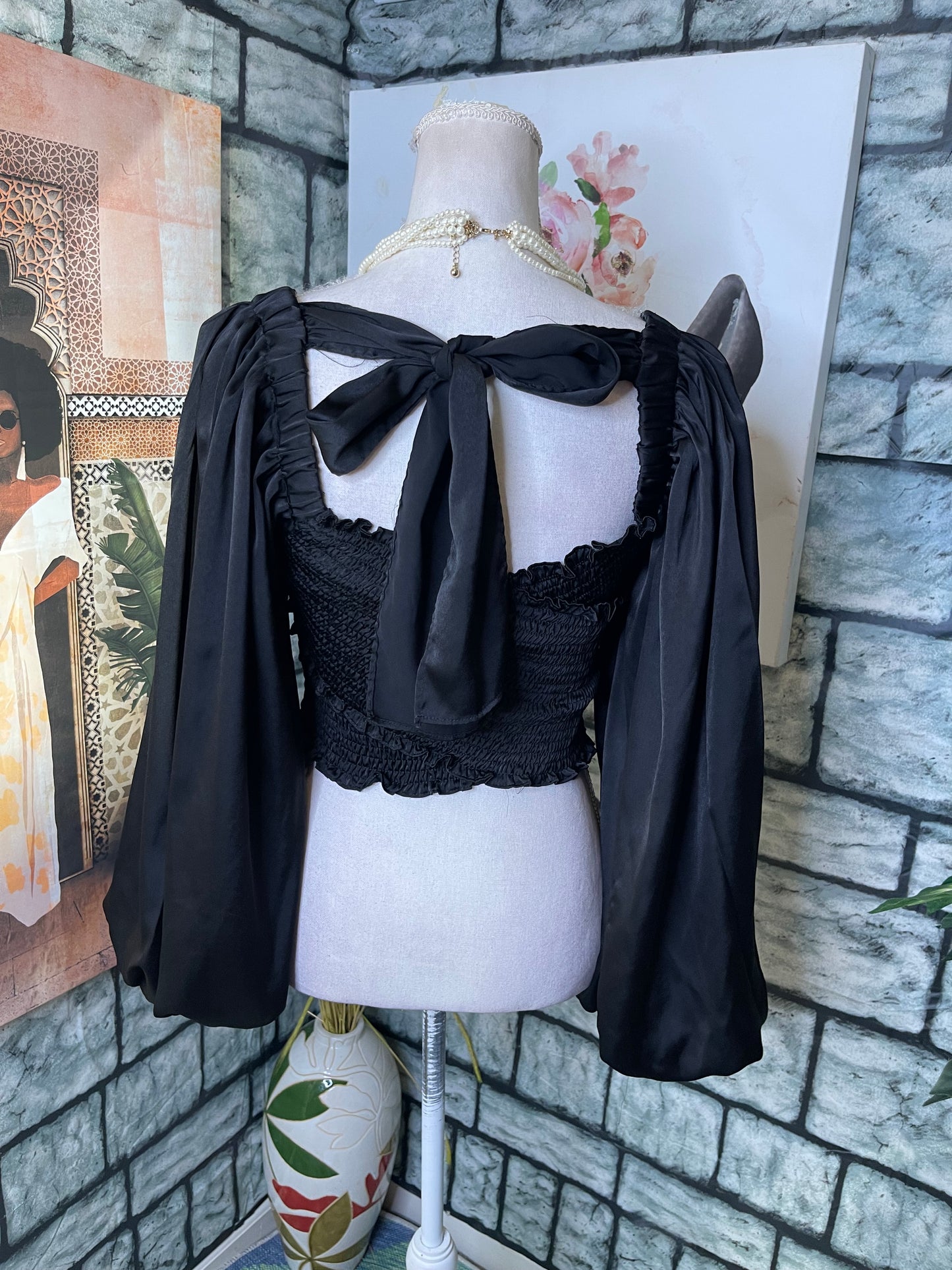 Mustard Seed Black Half Blouse Women sz Large