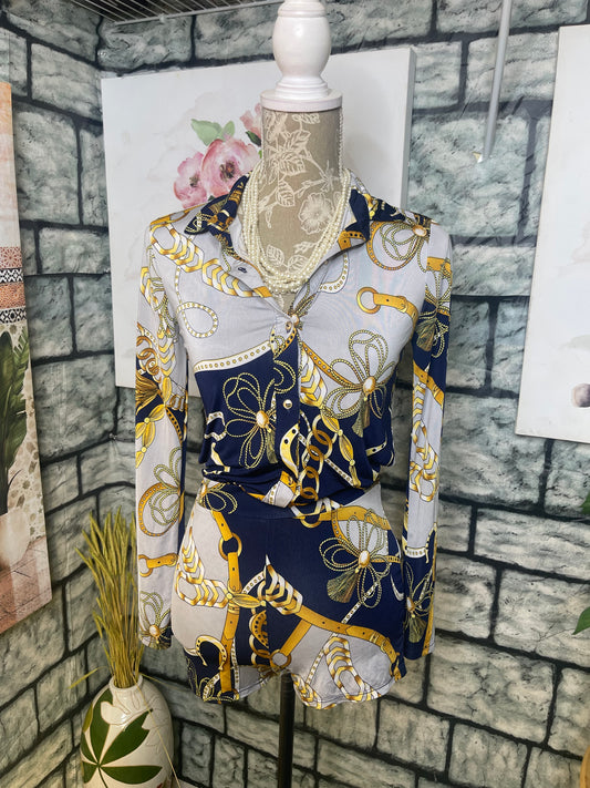 Timing Blue Yellow Romper Women sz Small