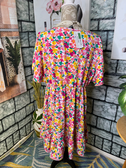 Shein Pink Yellow Floral Dress Women sz 2XL