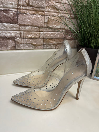 Jessica Simpson Clear Silver Heels Women sz 7.5