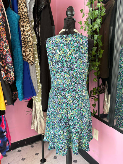 Loft Blue Purple Floral Dress Women sz 4
