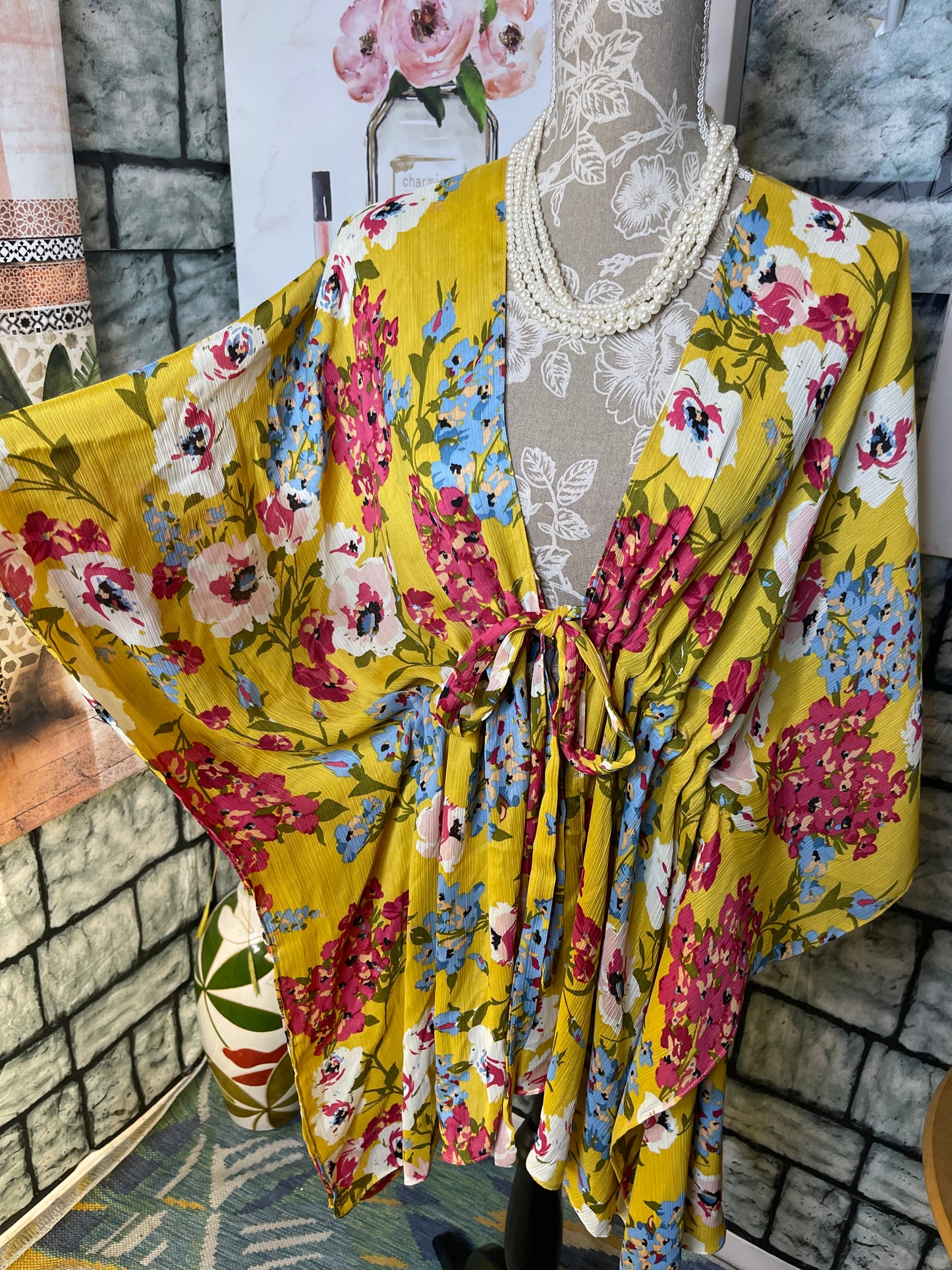 Umgee Yellow Floral Cover Blouse Women sz Small