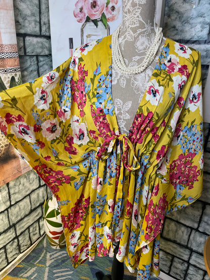 Umgee Yellow Floral Cover Blouse Women sz Small