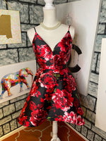 B smart black red floral dress women sz 5