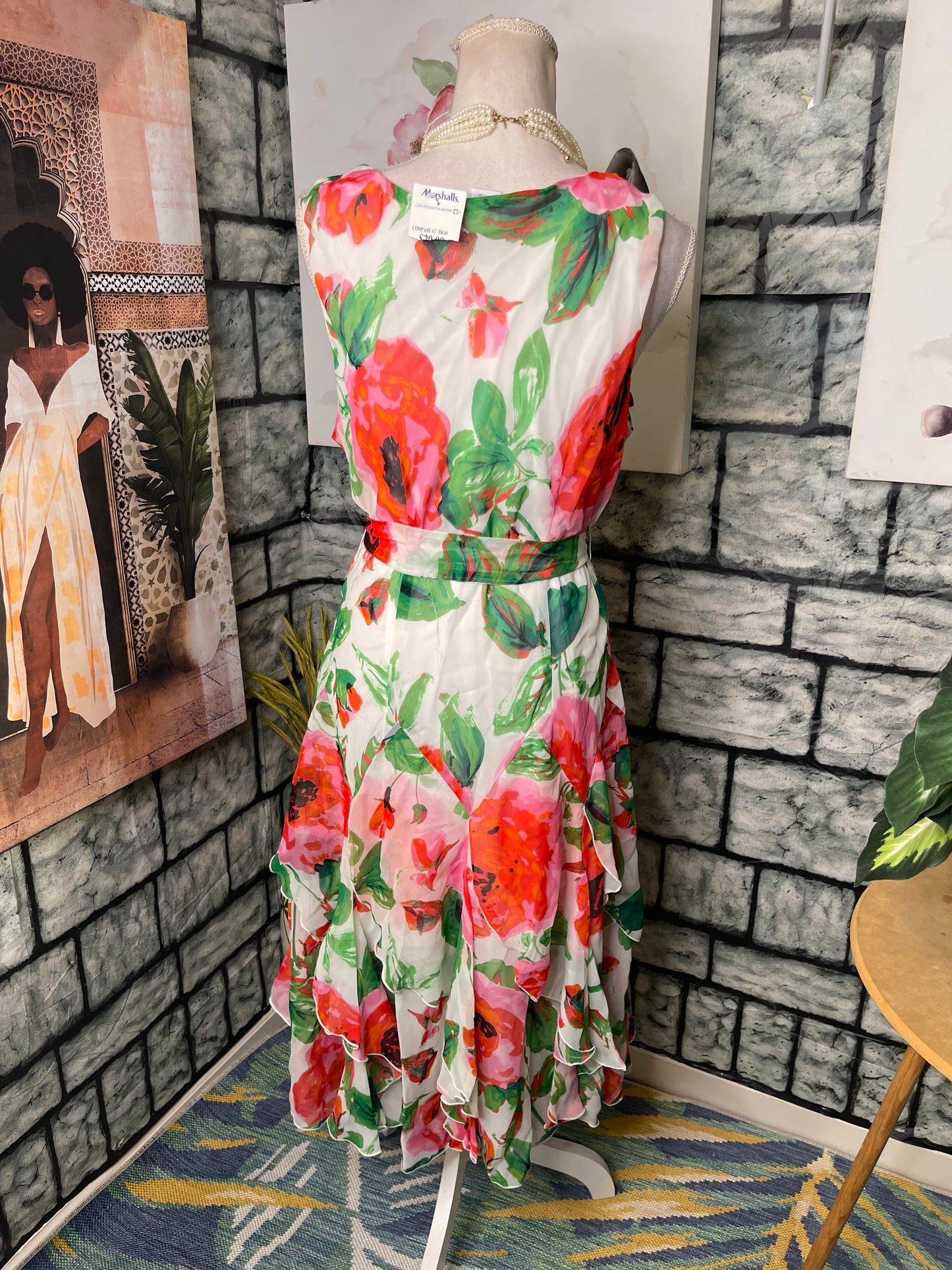 NEW Amanda Lane Pink Green Floral Dress Women sz 14