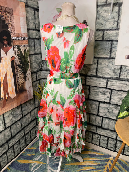 NEW Amanda Lane Pink Green Floral Dress Women sz 14