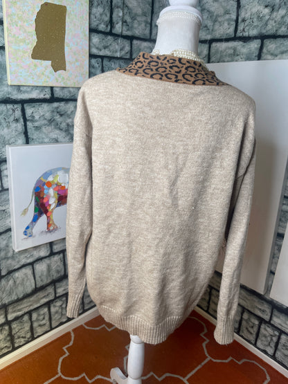 Brown Animal Print Sweater Women sz 2XL