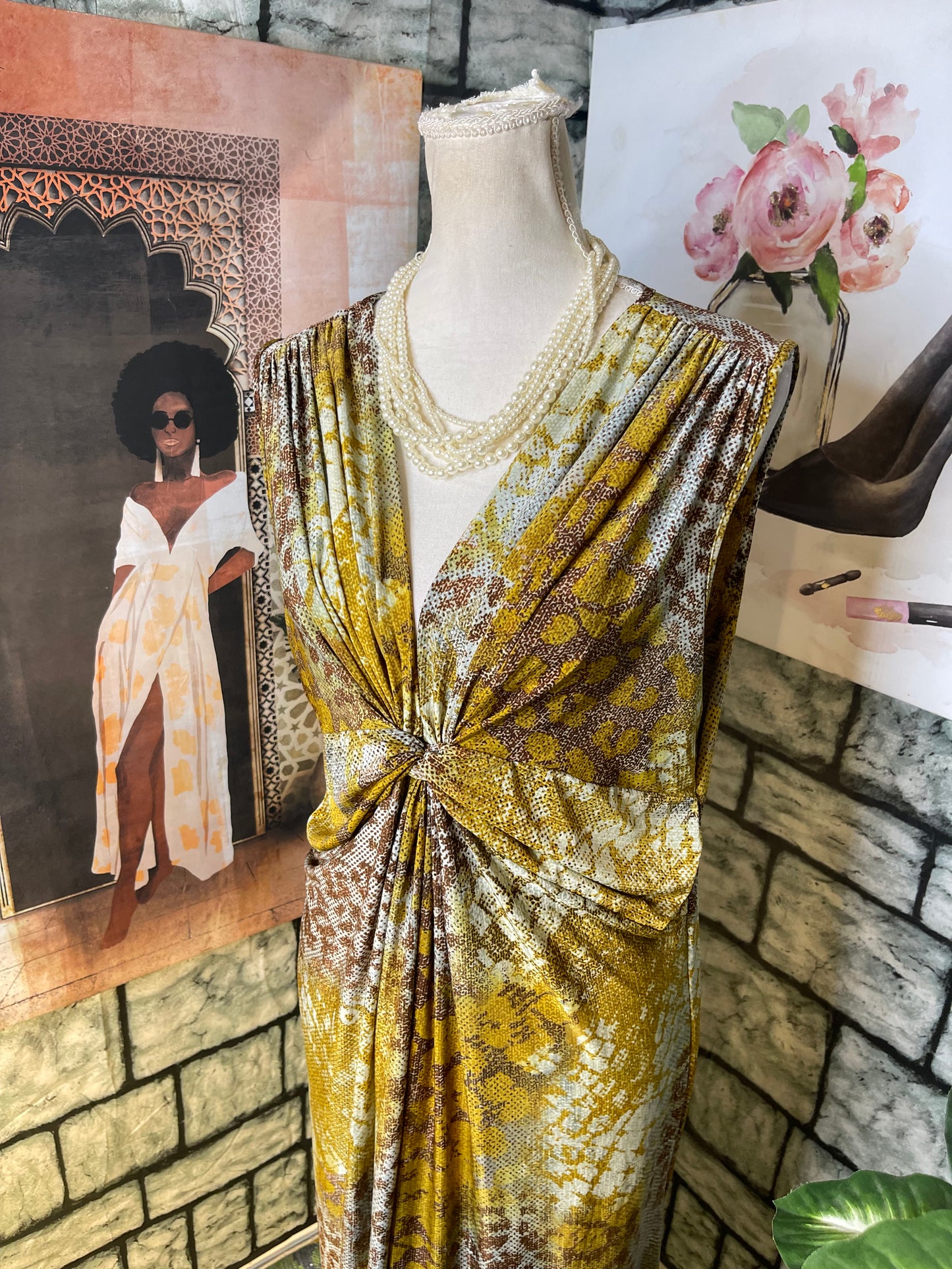 Mille Gabrielle Brown Print Dress Women sz 1XL