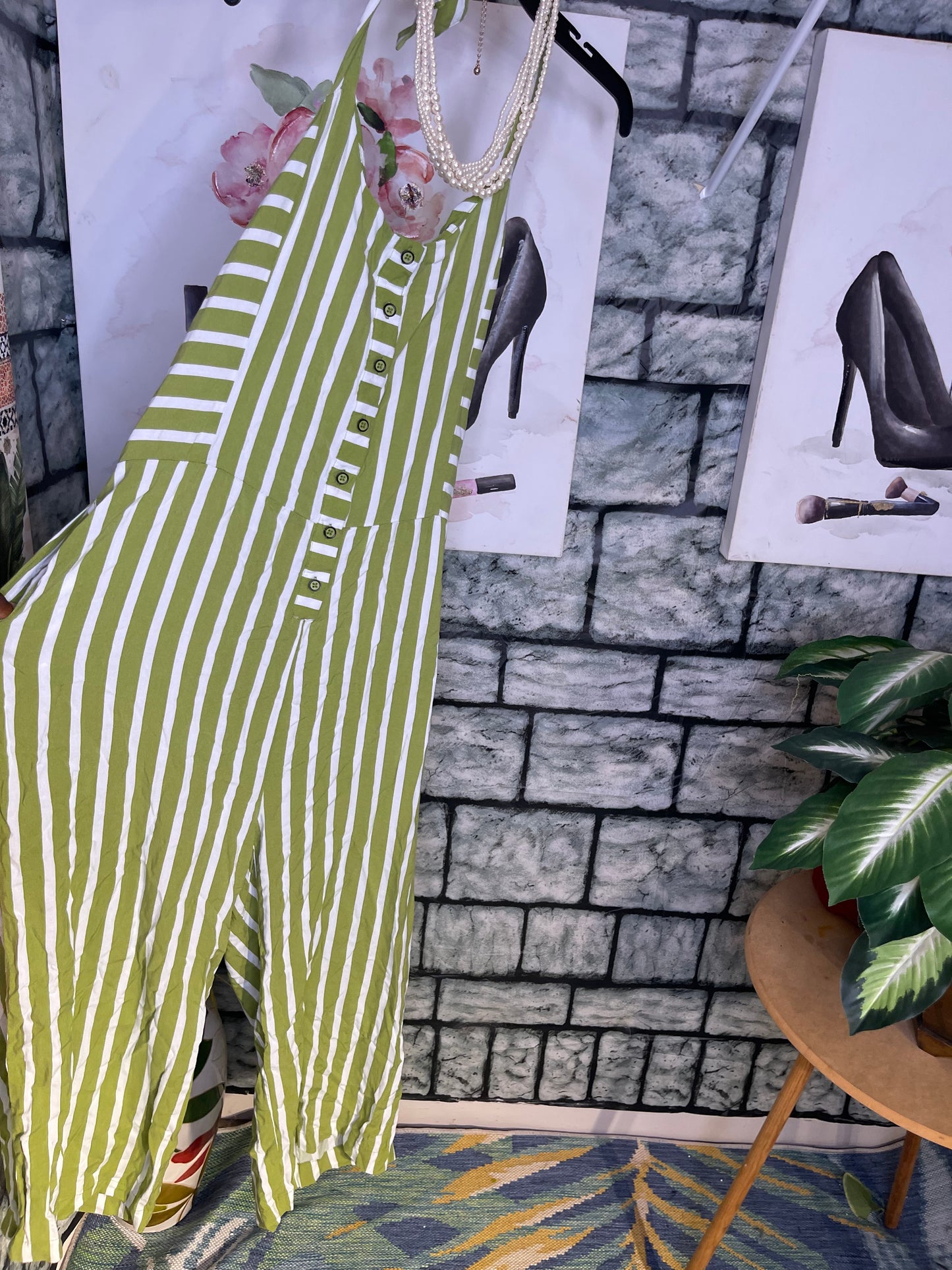 Millenium Green White Jumpsuit Women sz Large