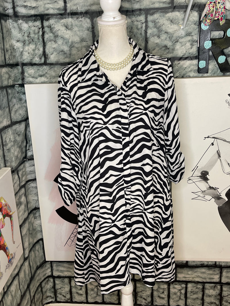Melissa paige black white button shirt dress women sz Large