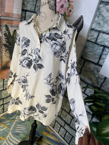 Studio Beige Floral Blouse Women sz Large