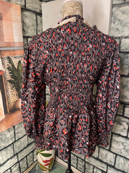 Shein Gray Orange Print Blouse Women sz 2XL