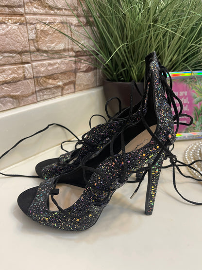Qupid Purple Black Glitter Heels Women sz 8