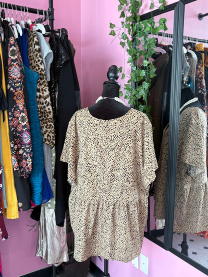 Shein Brown Black Print Blouse Women sz 3XL